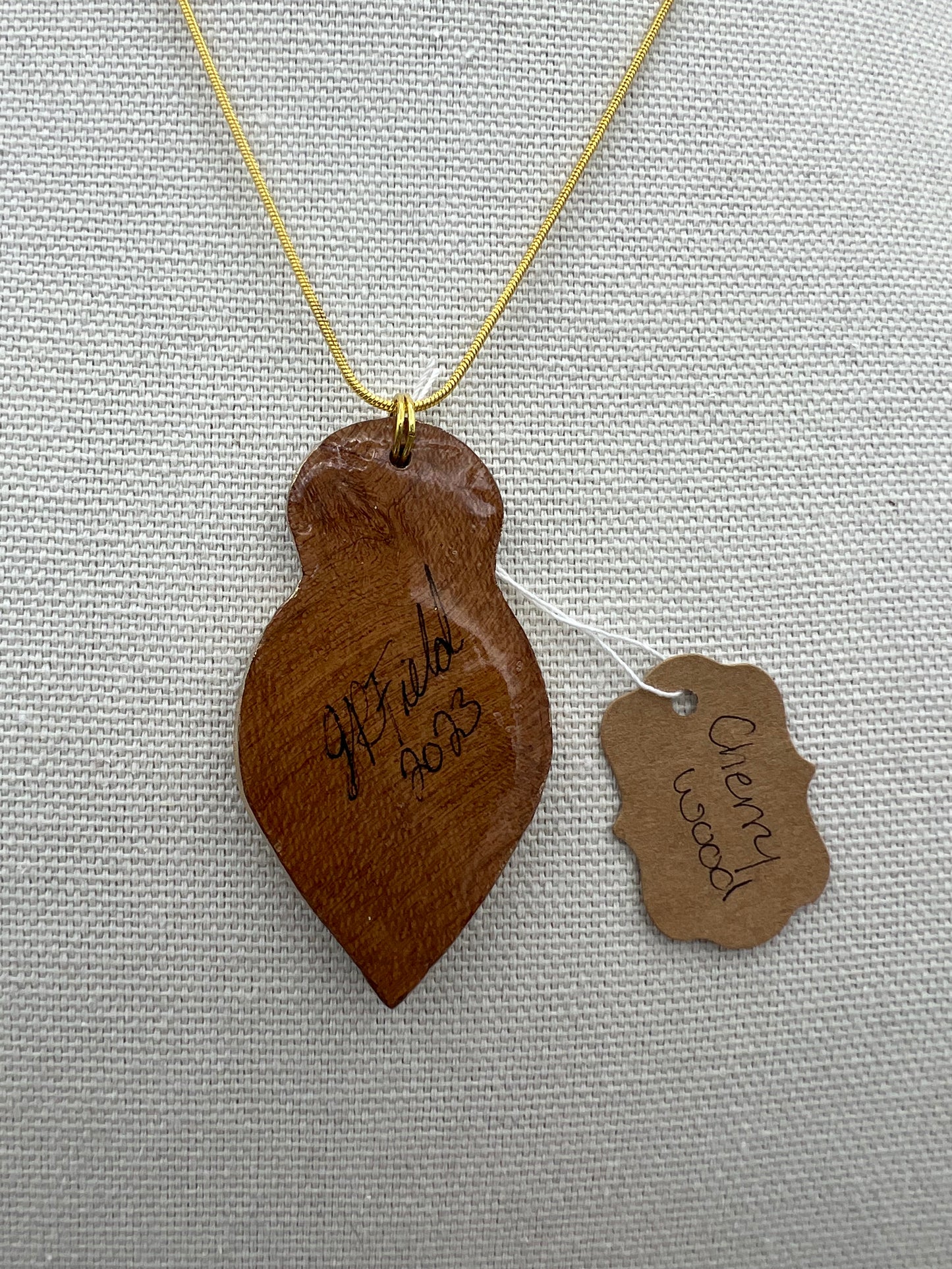 Mixed Lilies on Cherry Wood - Wooden Pendant Necklace