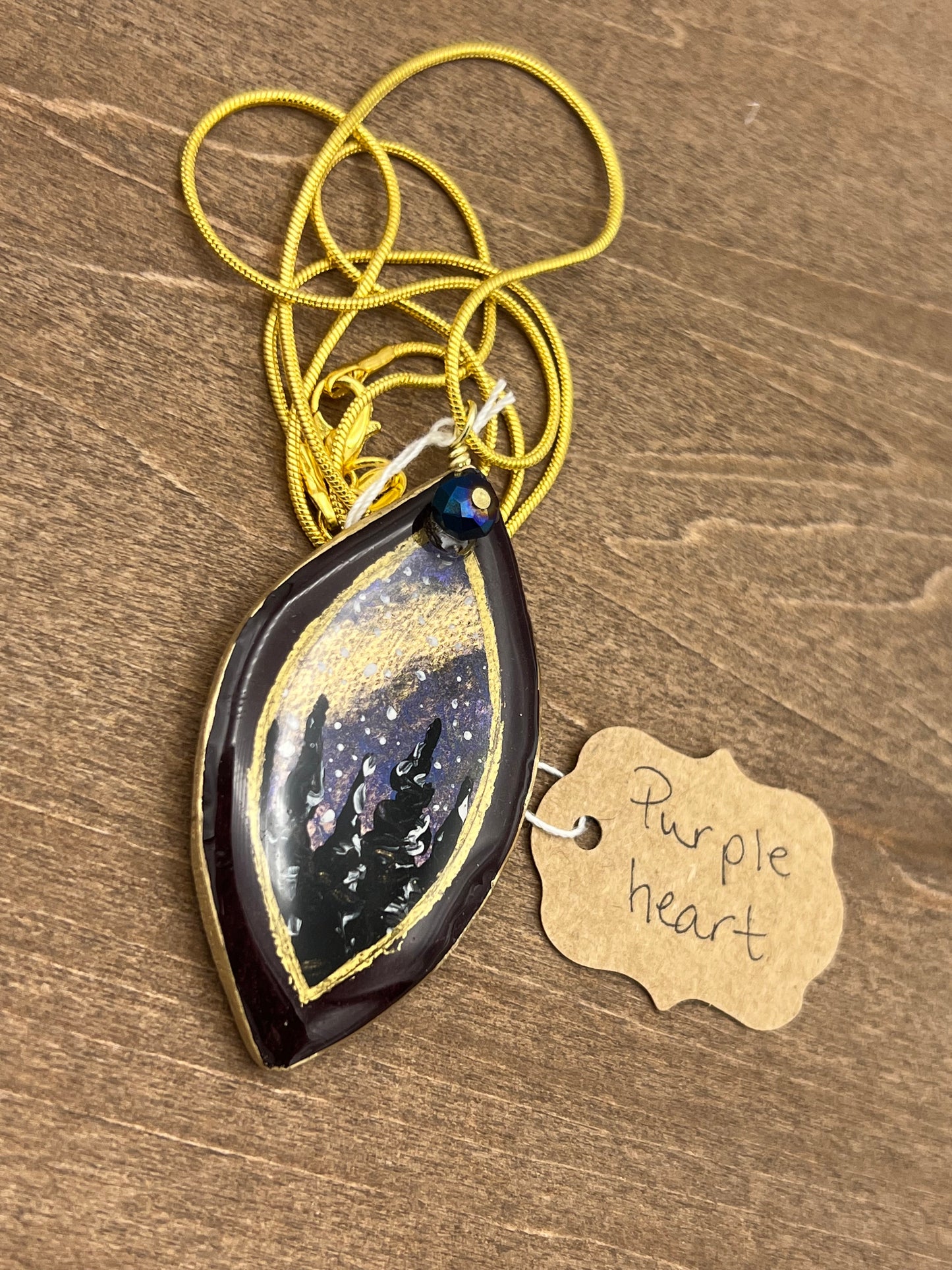 Golden Aurora on Purpleheart - Wooden Pendant Necklace