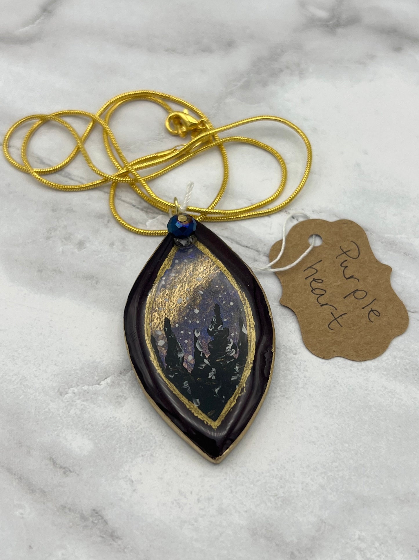 Golden Aurora on Purpleheart - Wooden Pendant Necklace