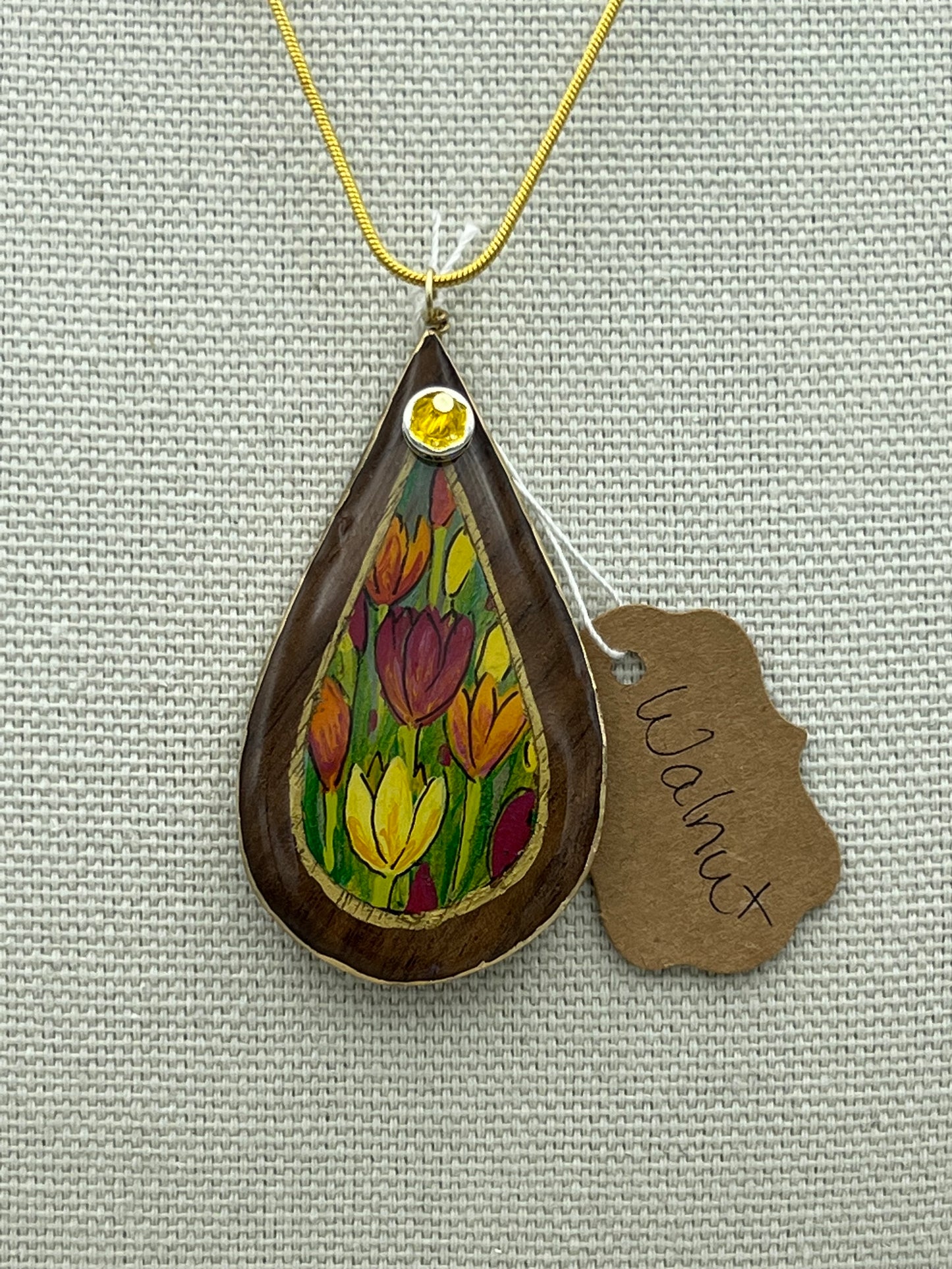Tulips on Walnut - Wooden Pendant Necklace