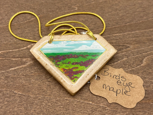 Wildflowers on Birdseye Maple - Wooden Pendant Necklace