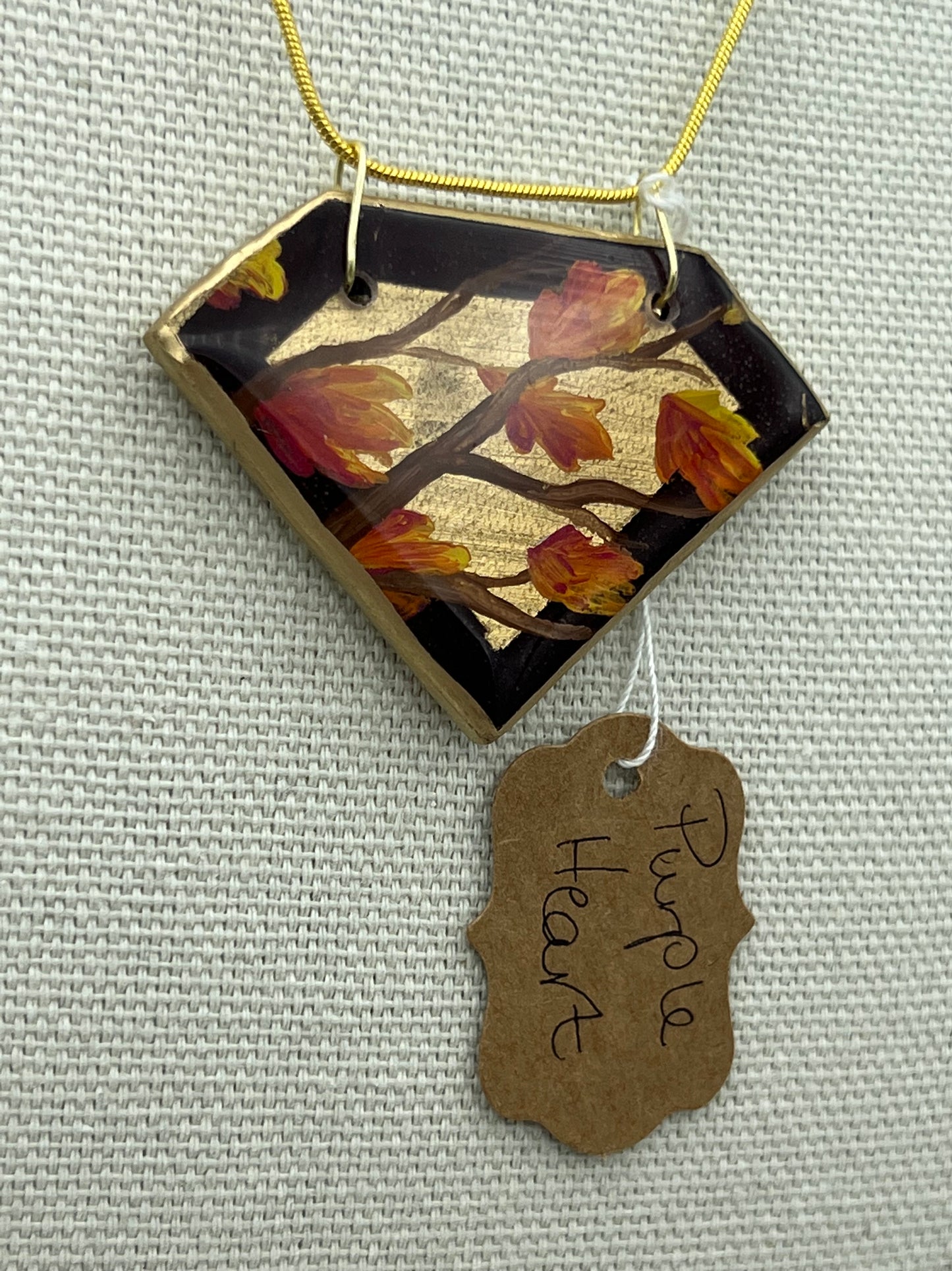 Autumn Leaves on Purpleheart - Wooden Pendant Necklace