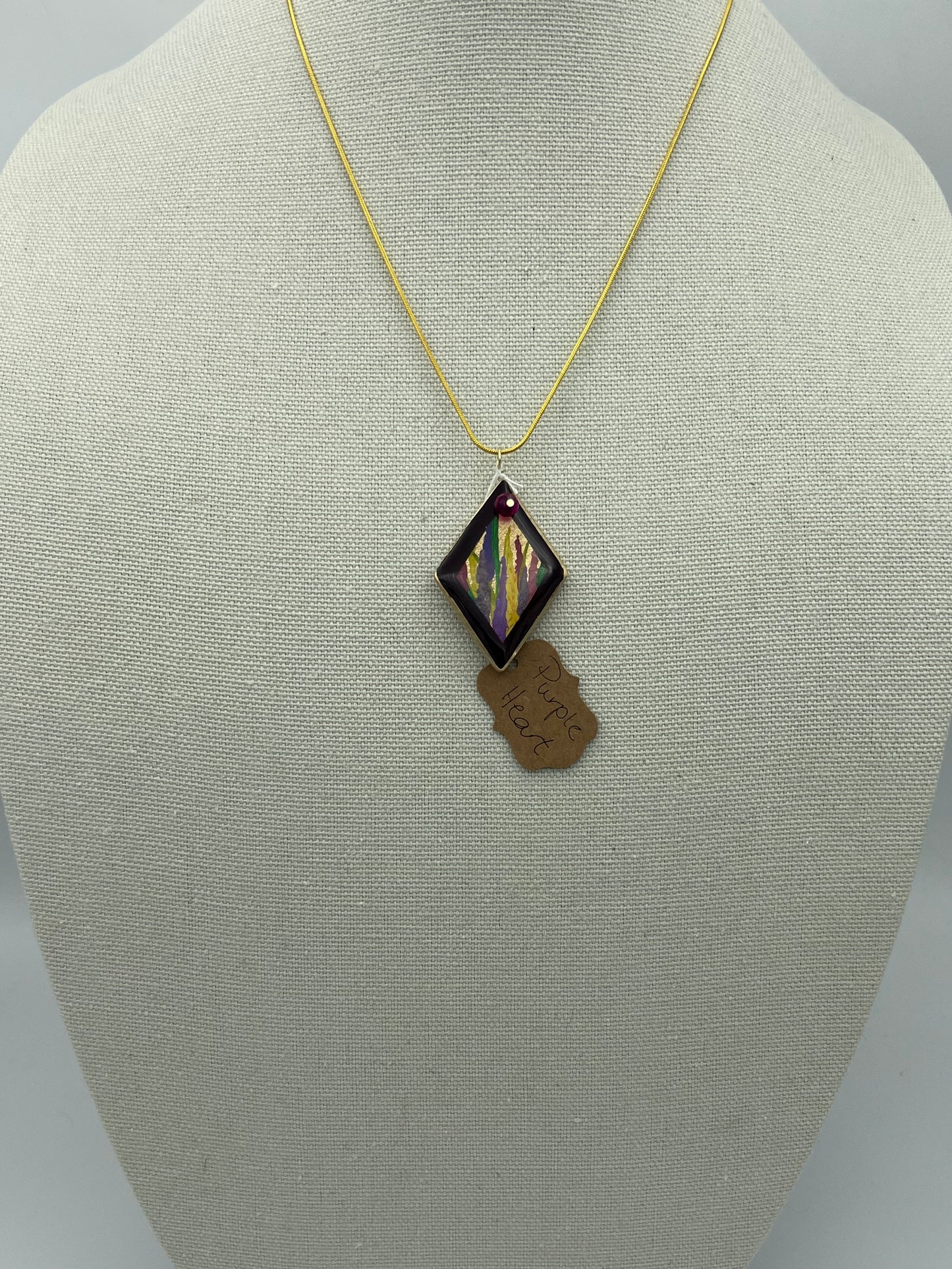 Foxglove and Snapdragons on Purpleheart - Wooden Pendant Necklace