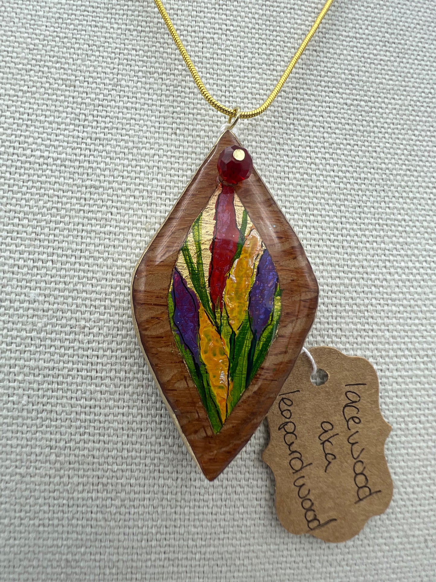 Foxgloves on Leopardwood - Wooden Pendant Necklace