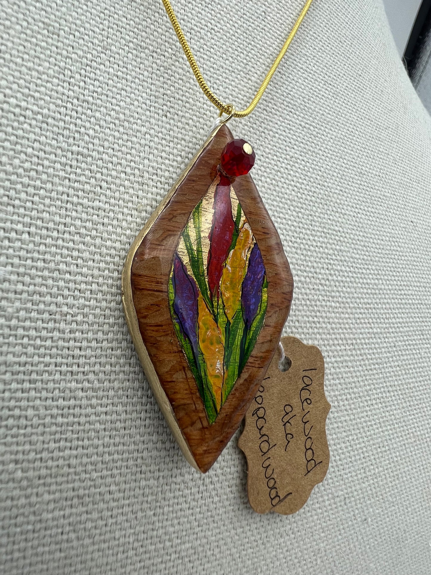 Foxgloves on Leopardwood - Wooden Pendant Necklace