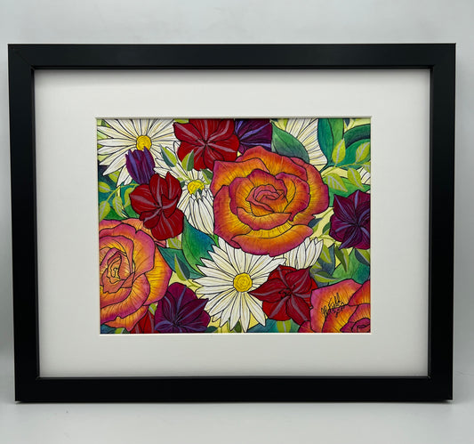 Roses and Daisies Collage - Watercolor Painting