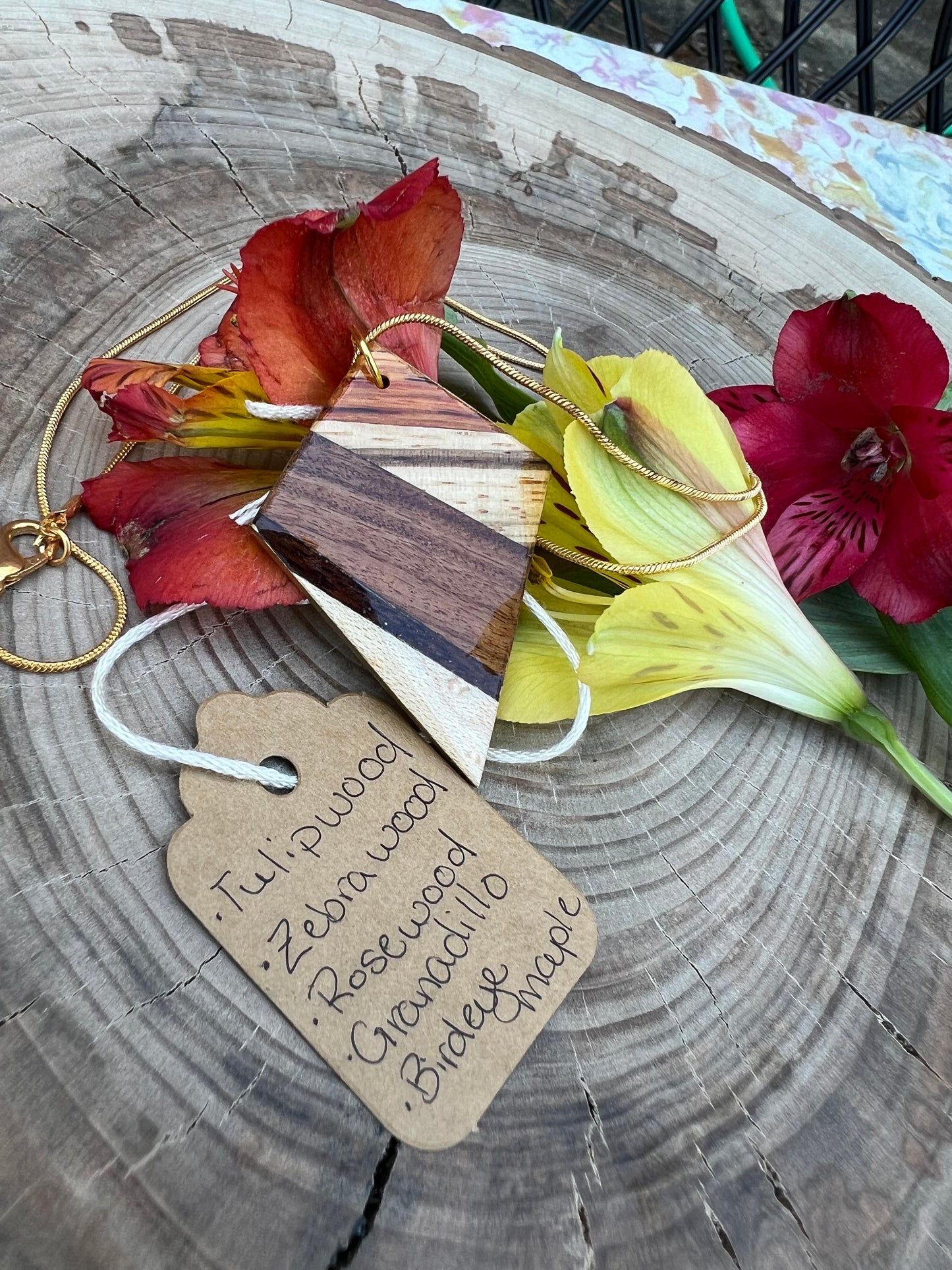 Bold Rosewood - Mixed Wood Pendant Necklace
