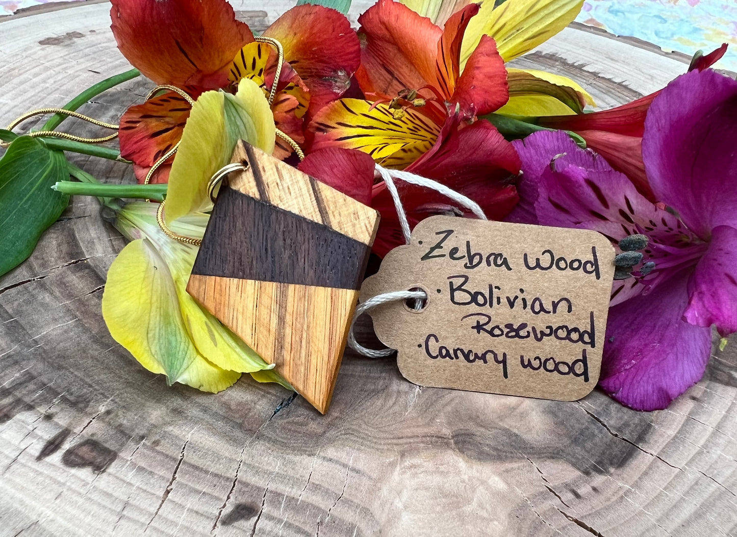 Wide Stripe Kite - Mixed Wood Pendant Necklace