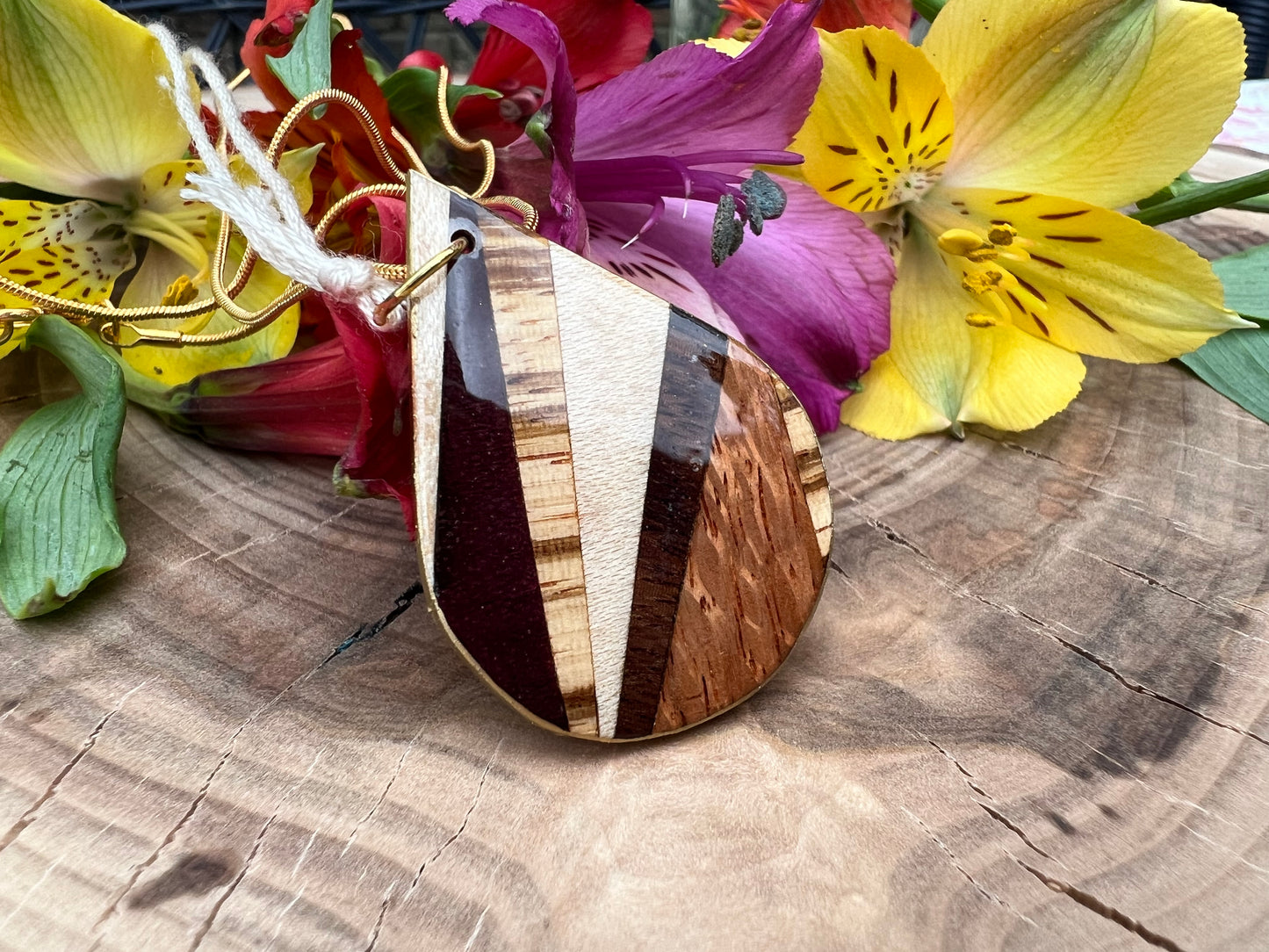 Ribbon Wood - Mixed Wood Teardrop Pendant